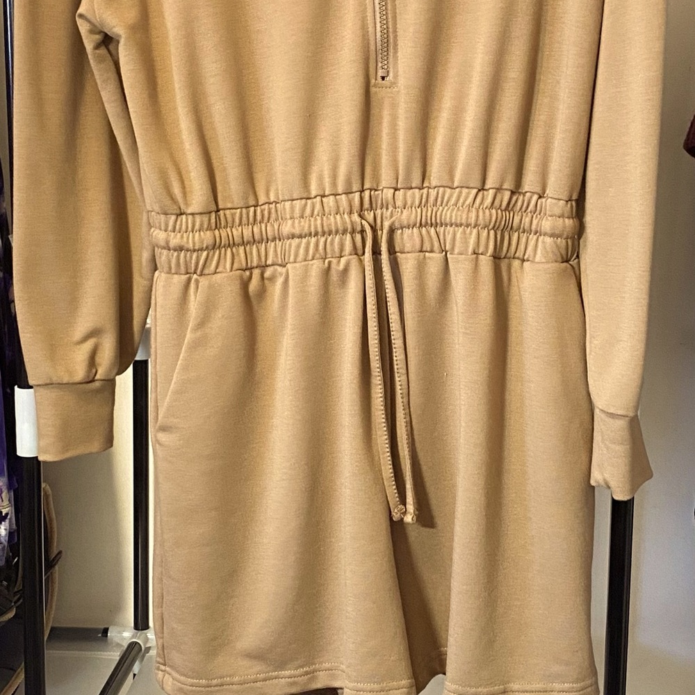 Tan Long Sleeve Zip-Up Jumpsuit